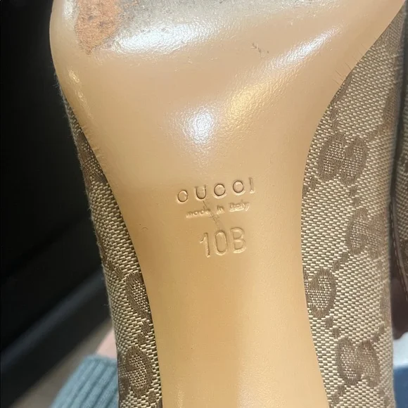 Gucci Women's Tan Canvas Loafers with Gold Accents - Picture 8 of 16